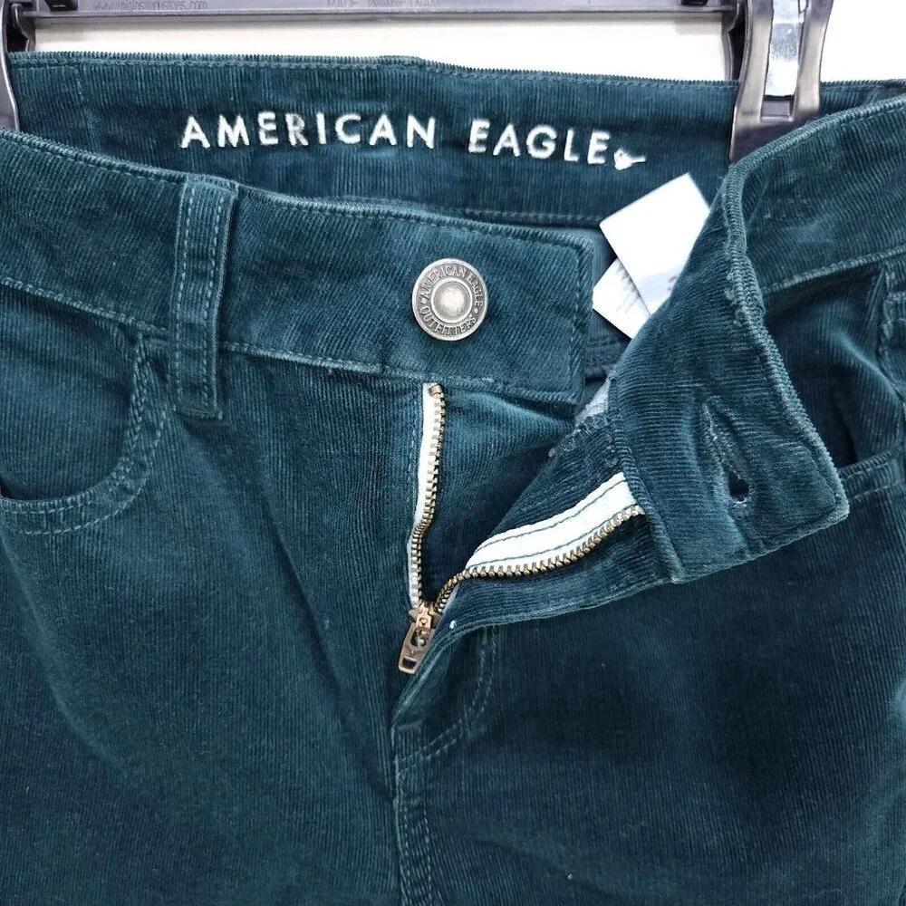 American Eagle Corduroy Pants Womens Size Slim 00 Long Emerald Green Pockets - Picture 11 of 15